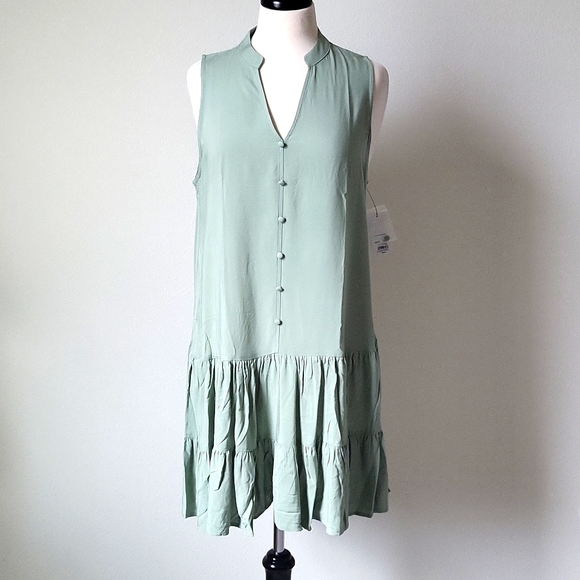 Nine West Dresses & Skirts - Nine West Button Front Ruffle Dress Sage Green Size L